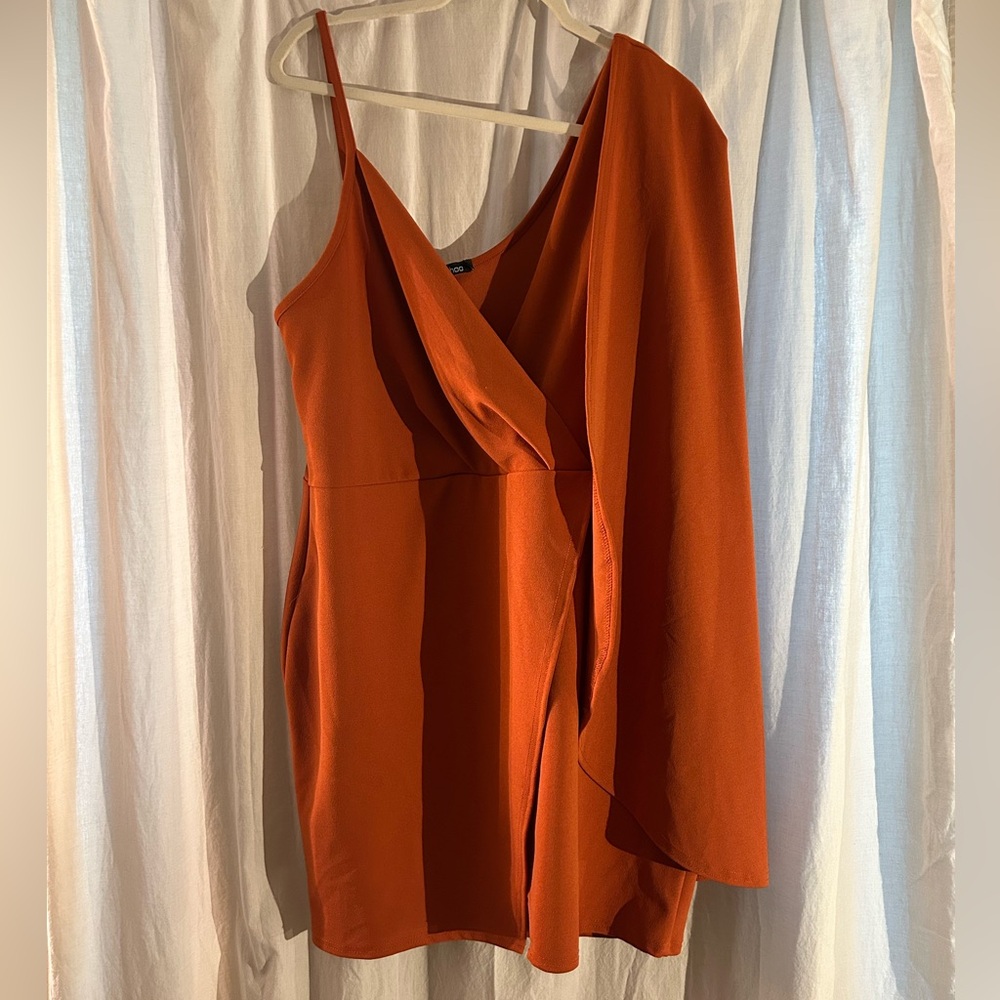 Boohoo Plus Rust Midi Sleeve Wrap Dress | Size 16